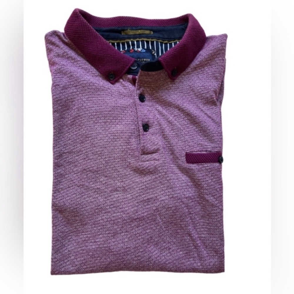 Denim & Flower Men's Burgundy Polo Shirt with Contrast piped cotton blend size L